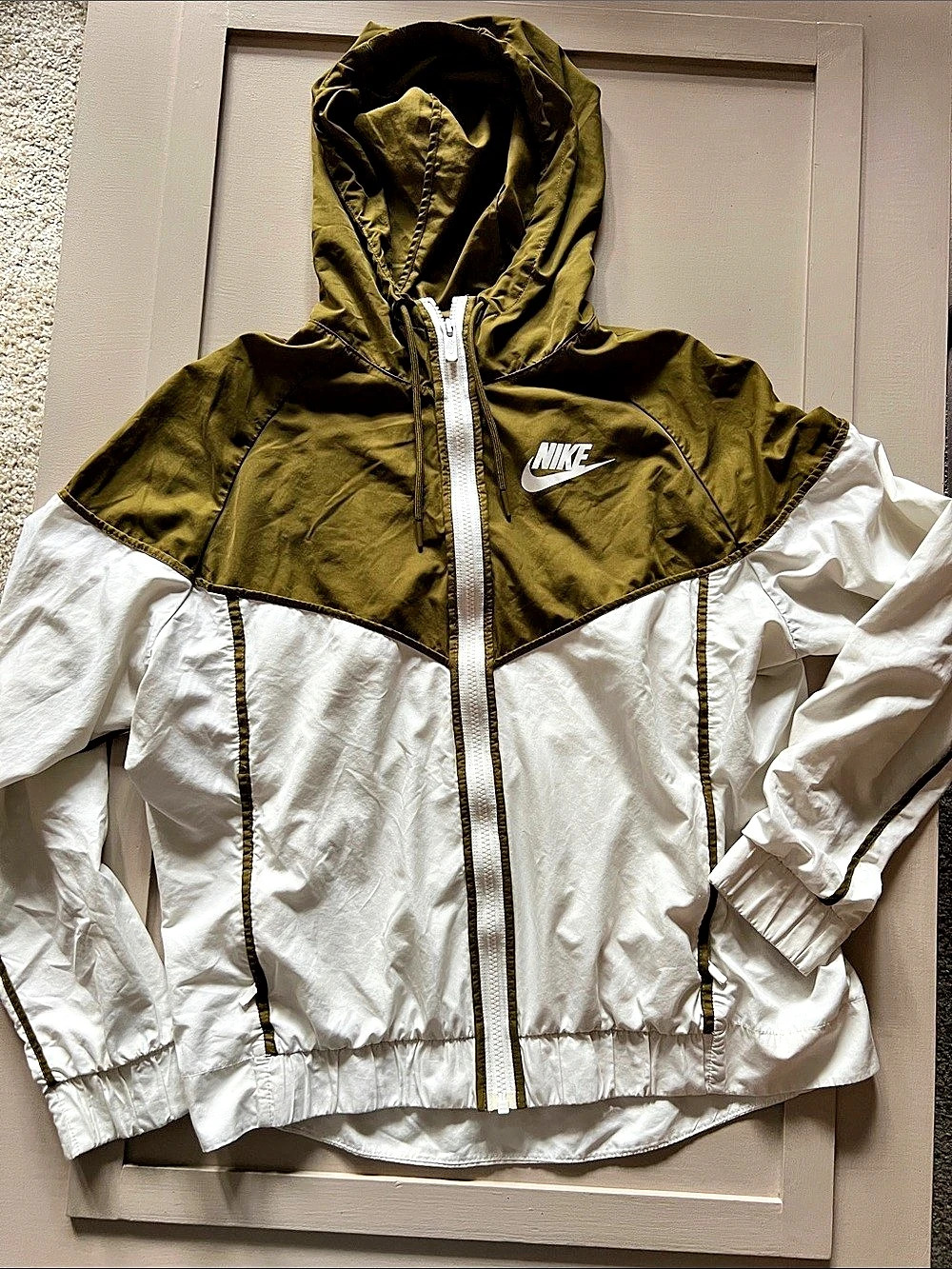 Nike Sportswear Windrunner Hooded Jacket Olive Green & White